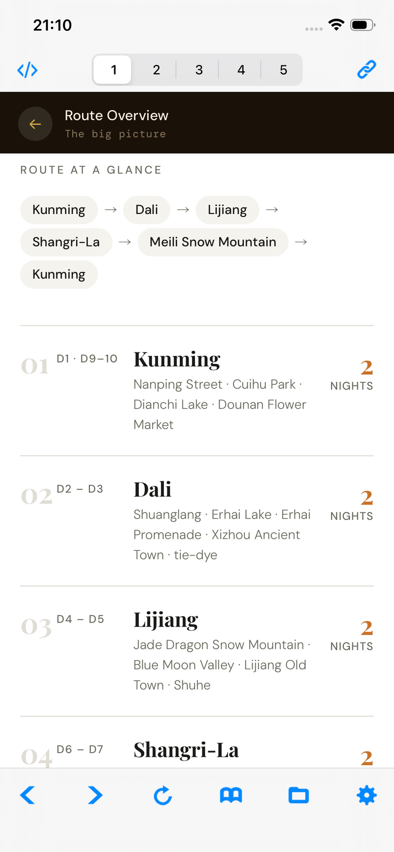 Route Overview screenshot from Yunnan Travel Kit